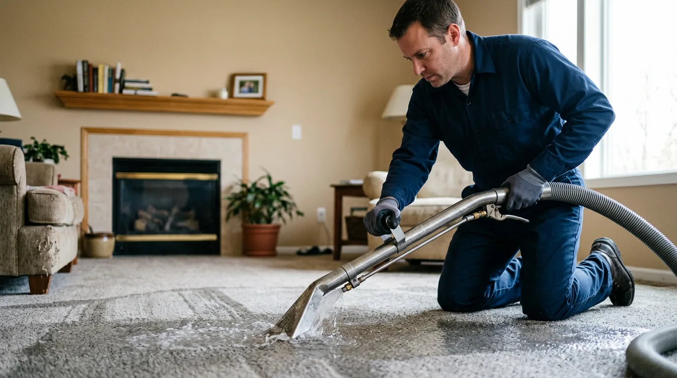 Water damage restoration technician working near Troy Grove, IL